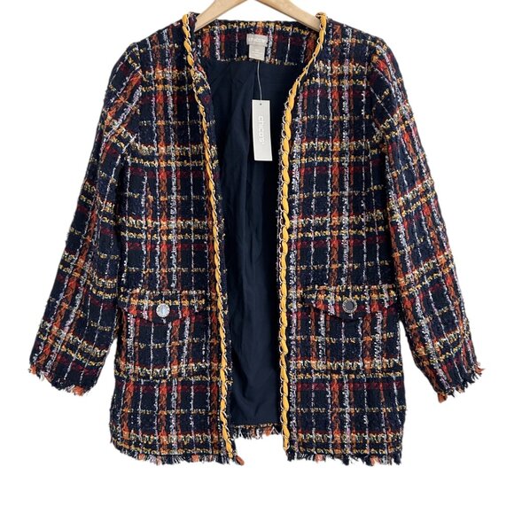 Chico’s Tweed Playful Plaid Mid Length Open Front Blazer Jacket NWT (4P) - Picture 6 of 16